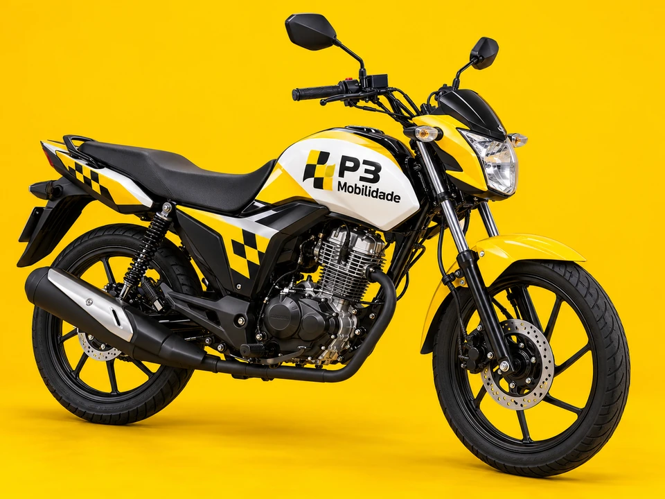 Imagem ilustrativa de moto envelopado com a marca P3 Mobilidade