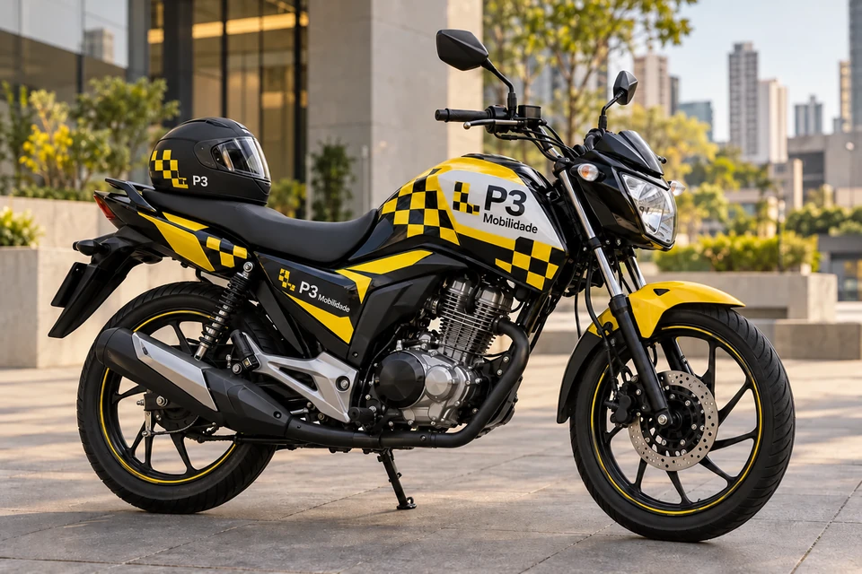 Motocicleta amarela e preta adesivada P3 Mobilidade